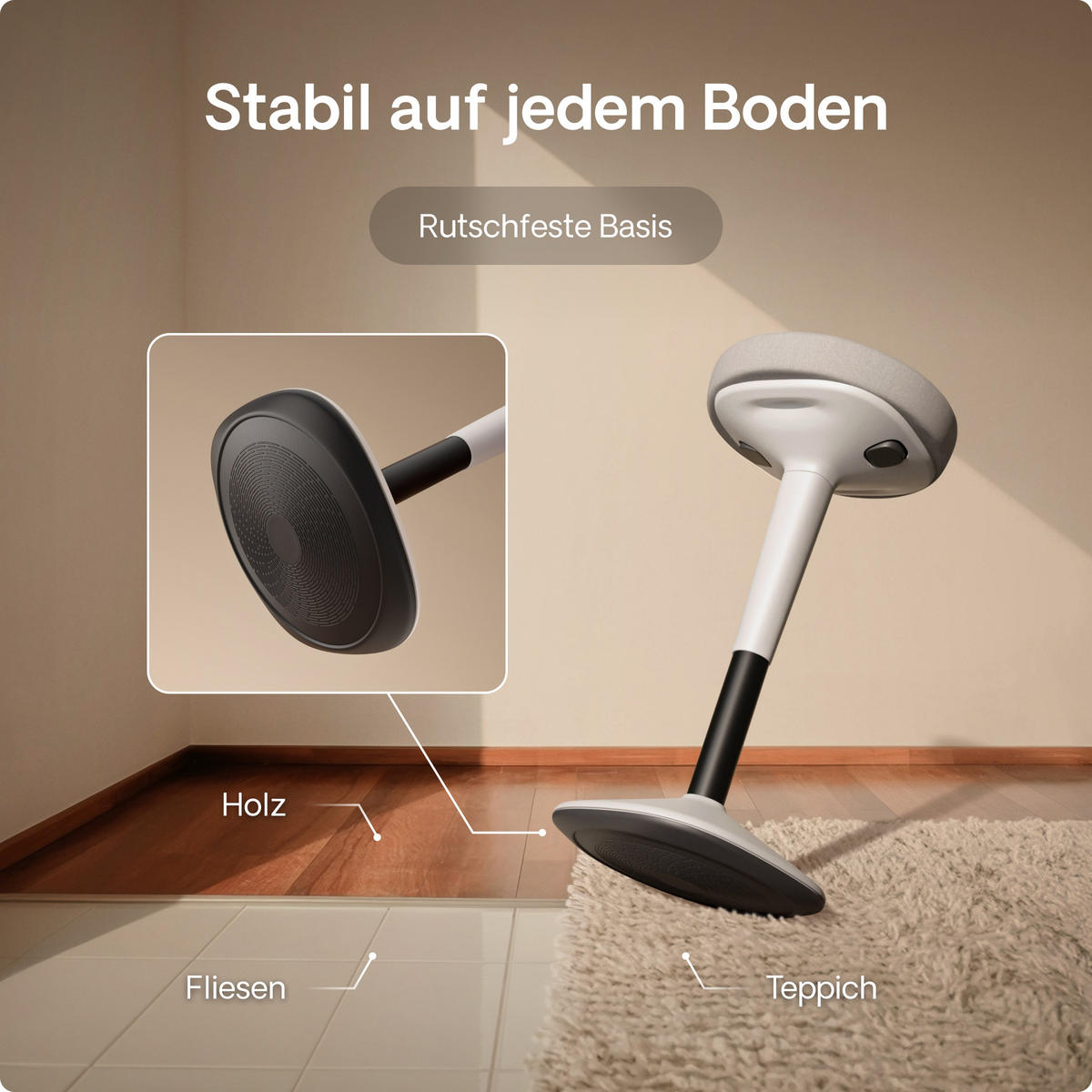 ERGONOMISCHER Balancehocker, Grau - Grau, Kunststoff (37/58/37cm) - Desktronic