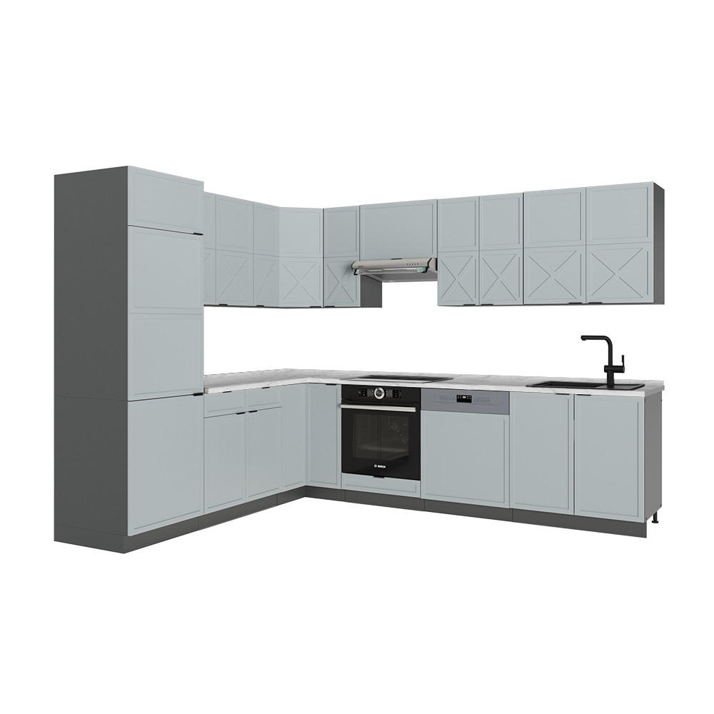 ECKKÜCHE Fame-Line Hellblau-grau/Anthrazit 227 x 287 cm, AP Marmor - Anthrazit/Hellblau, Holzwerkstoff (287/81.6/60cm) - Vicco