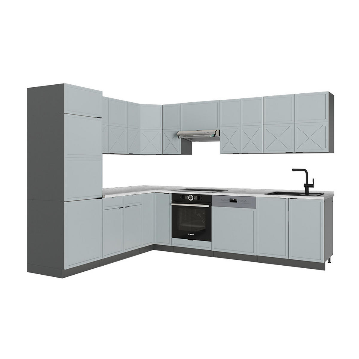 ECKKÜCHE Fame-Line Hellblau-grau/Anthrazit 227 x 287 cm, AP Marmor - Anthrazit/Hellblau, Holzwerkstoff (287/81.6/60cm) - Vicco