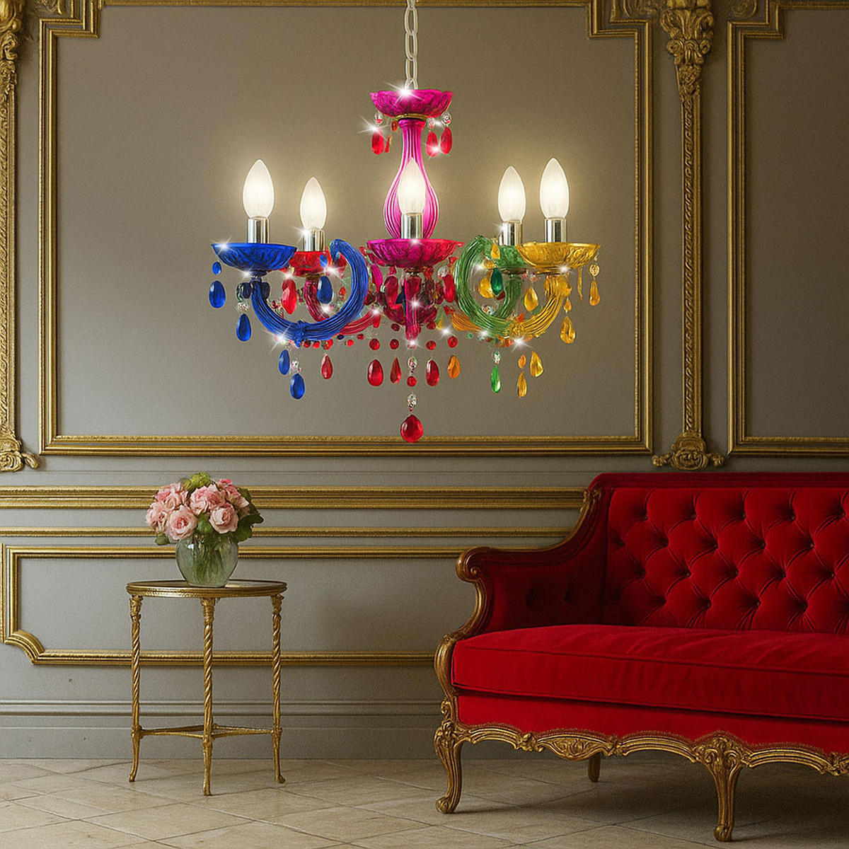 LED KRONLEUCHTER CUIMBRA II Bunt - Multicolor, Metall (44/44/128cm) - Globo Lighting