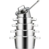 TÖPFE UND PFANNENSET Topfset Diamond - Edelstahl - Kochtopf ø 16, 18, 20, 24 cm & Stielkasserolle ø 16 cm - Induktionsgeeignet - 5-teilig - Silberfarben, Metall - Sola