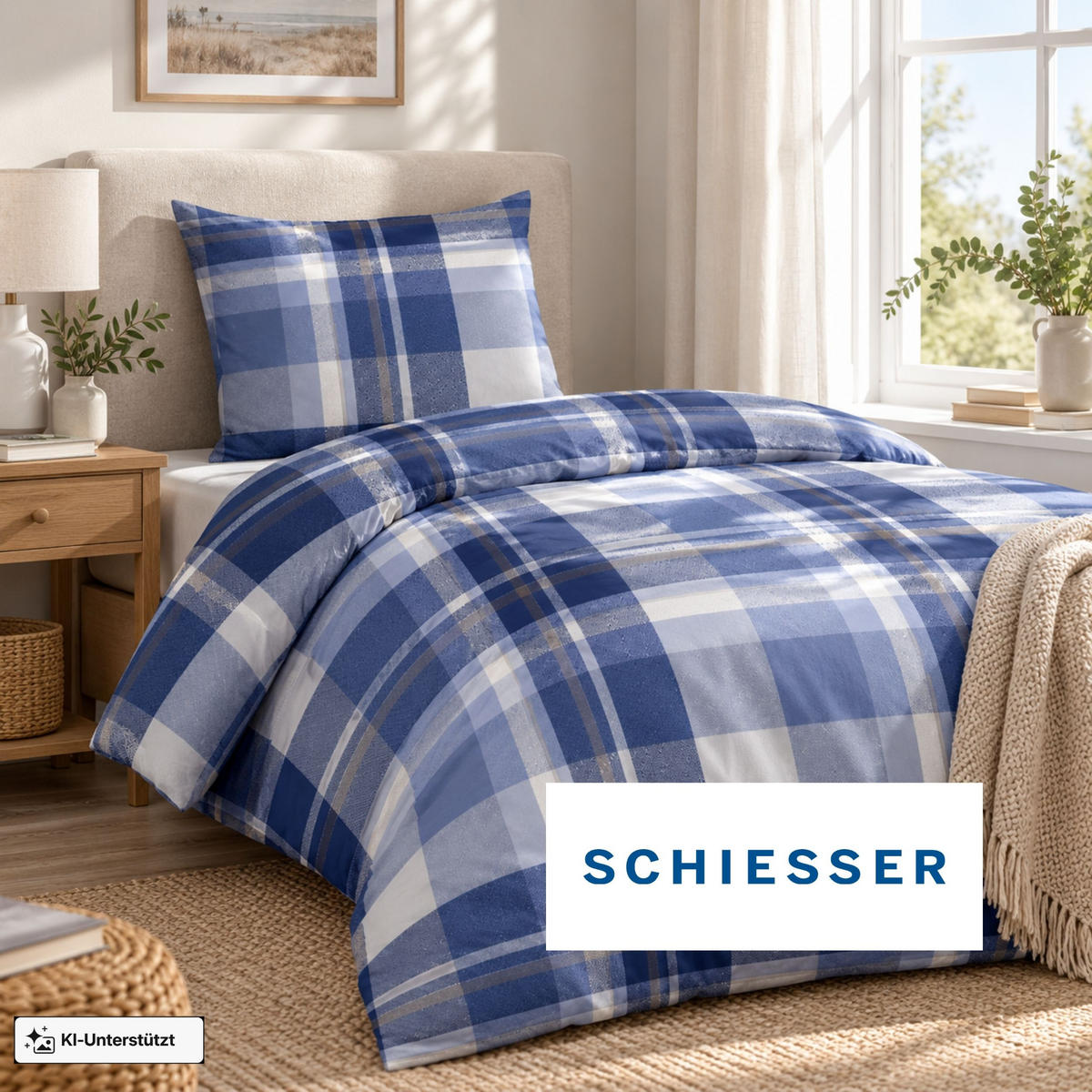 BETTWÄSCHESET Todd - Feinbiber - 2-teilig - 135x200 cm - Braun-Blau - Blau, Textil (135/200cm) - SCHIESSER