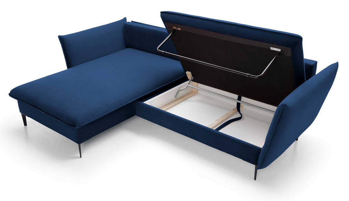 ECKSOFA Flavio mit Schlaffunktion, Bettkasten 260 cm, Links, Dunkelblau - Dunkelblau, Holz (258/167cm) - Emporius