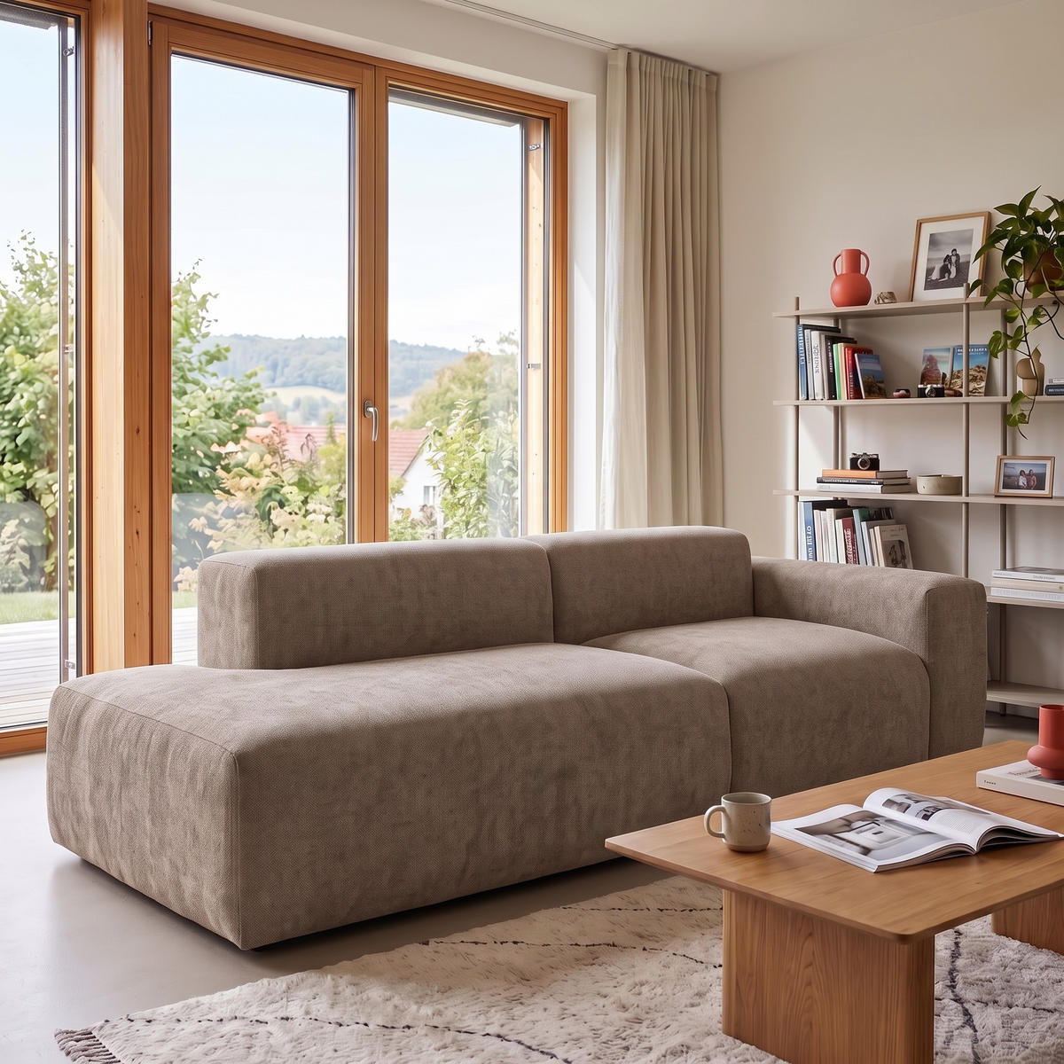 3-SITZER modulares Sofa HEAVEN SET 1 Links, Breite 255 cm Webstoff Braun - Schwarz/Braun, Holz/Kunststoff (255/71/102cm) - Muffo