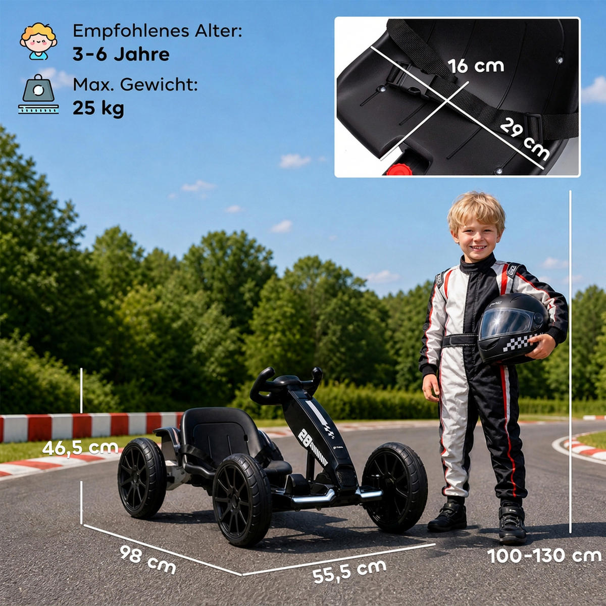 KINDER-GOKART Stahl EVA Schwarz - Schwarz, Metall (98/55.5/46.5cm) - AIYAPLAY