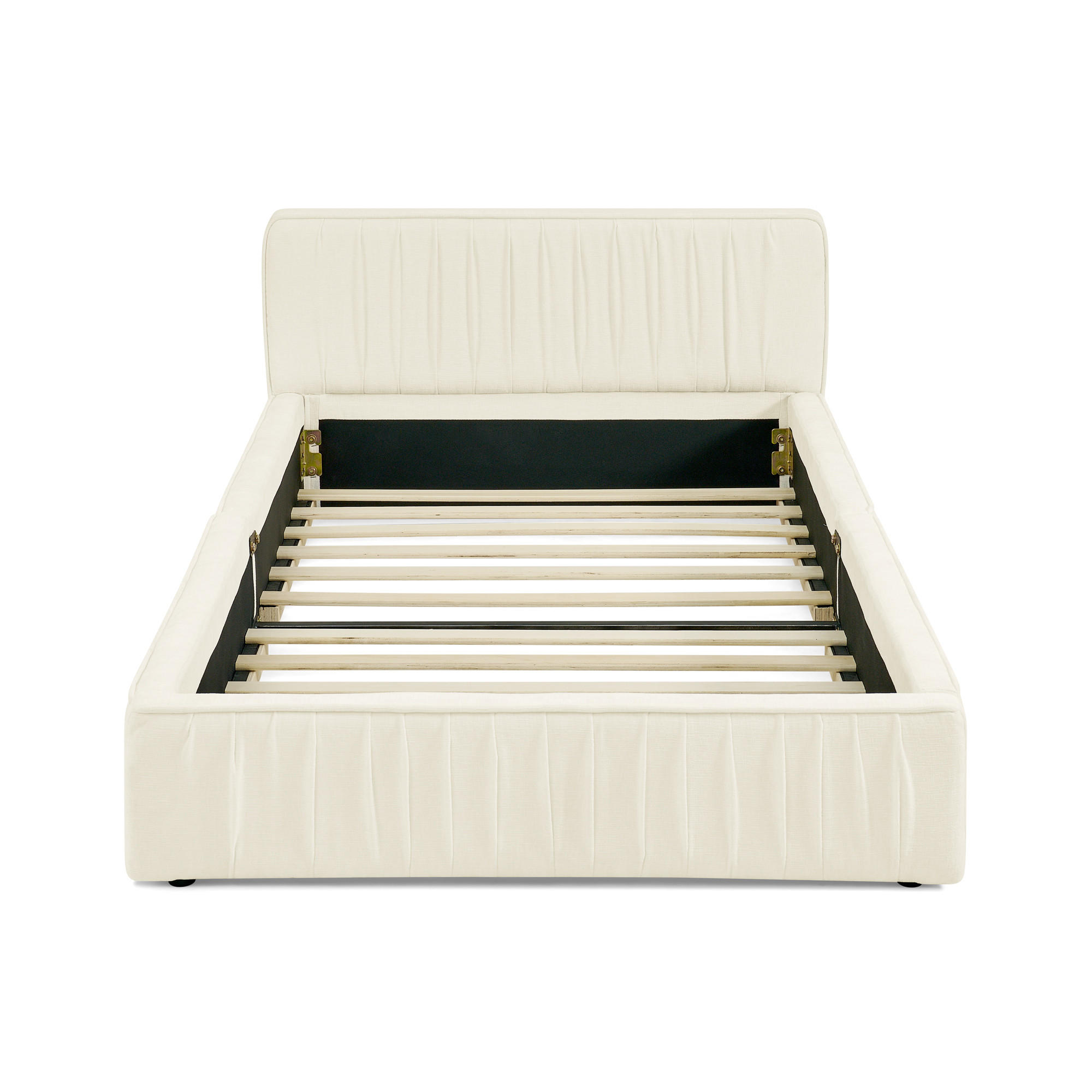 EINZELBETT 90x200 cm Chenille Holzrahmen beige - Beige, Kunststoff (90/200cm) - LEBENLANG