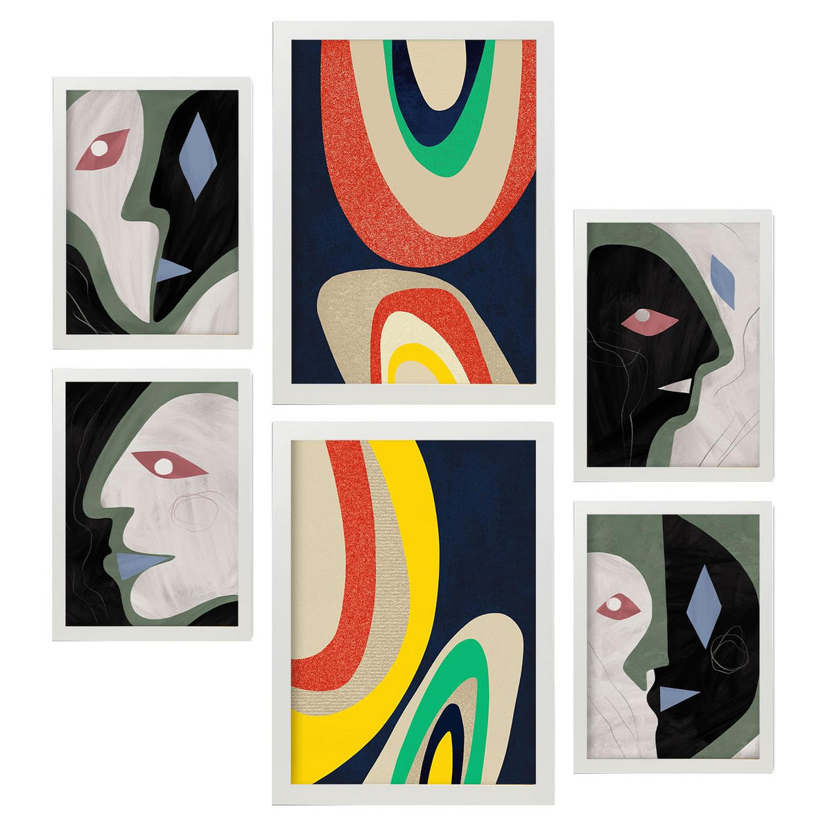 POSTER Set Mit 6 Kontrastische Künste In Liebhaber Abstrakt A3 & A4 Weißer Rahmen - Weiß, Papier (29/3cm) - Nacnic