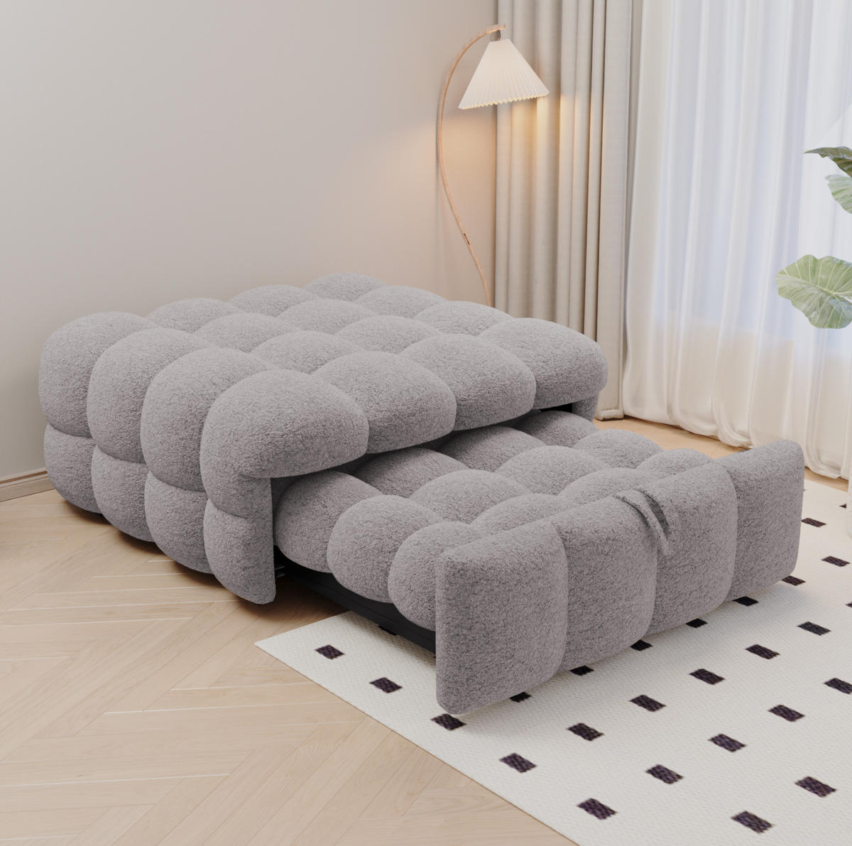 SCHLAFSOFA aus Teddy-Stoff 183x76x42 cm Grau, ausziehbar zum Einzelbett - Grau, Textil (70/180cm) - IVMEU