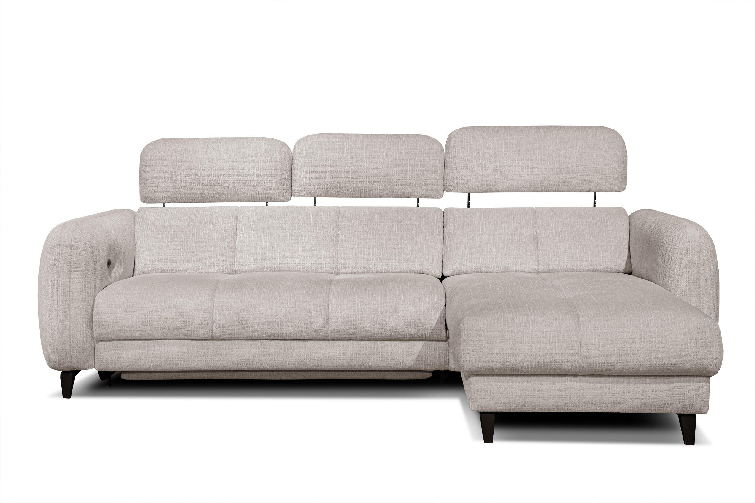 ECKSOFA SVEN 3-Sitzer, 1 Relax XL, verstellbare Kopfstützen, creme - Creme/Schwarz, Holzwerkstoff/Textil (256/163cm) - Courtois Laville