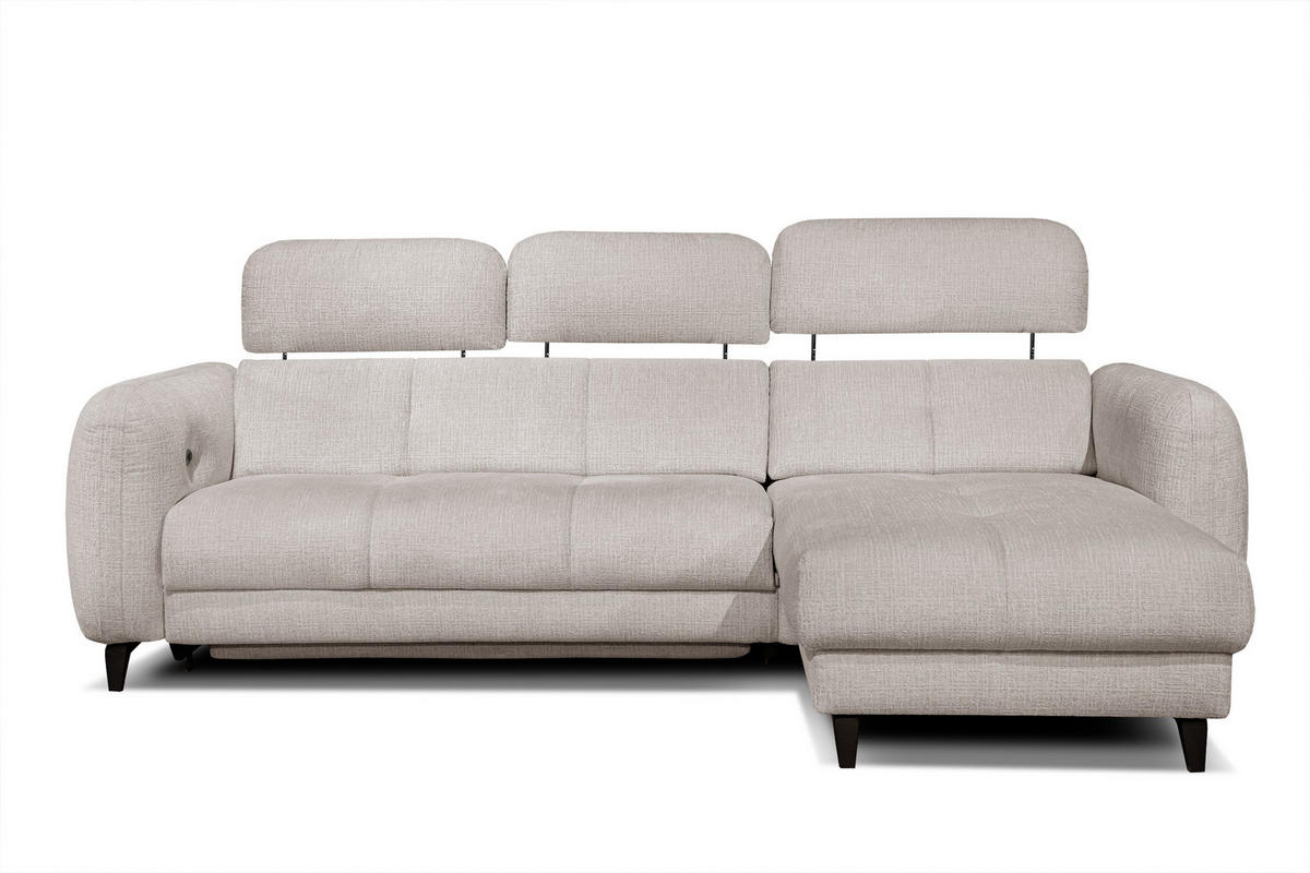 ECKSOFA SVEN 3-Sitzer, 1 Relax XL, verstellbare Kopfstützen, creme - Creme/Schwarz, Holzwerkstoff/Textil (256/163cm) - Courtois Laville