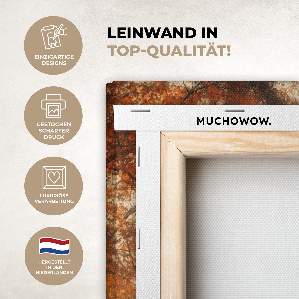 LEINWANDBILD Wald - Herbst - Bäume - Waldweg - Natur Deko Groß 90x90 cm - Bernsteinfarben, Textil (90/90cm) - MuchoWow