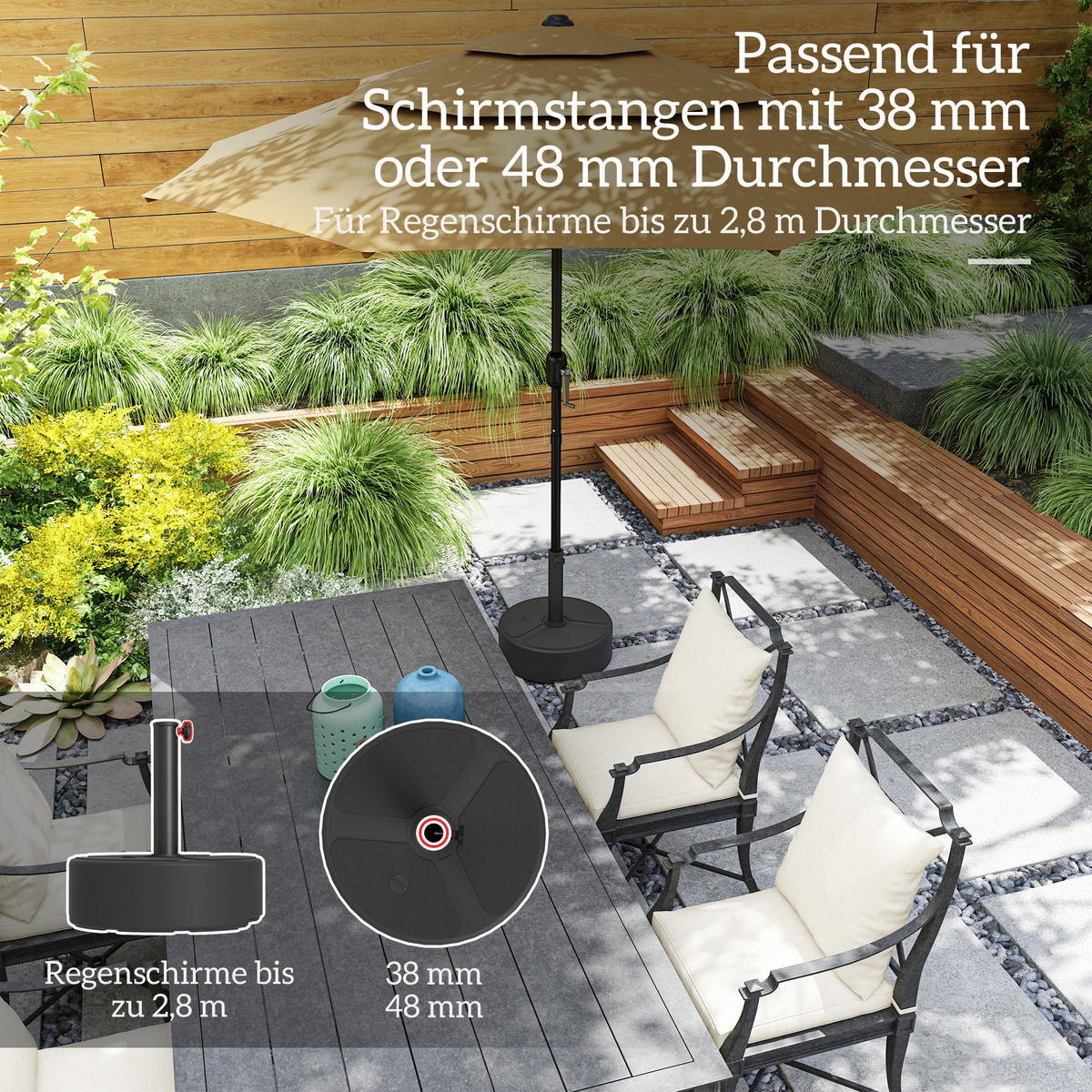 SONNENSCHIRMSTÄNDER HDPE Metall Schwarz - Schwarz, Kunststoff (45/45cm) - Outsunny