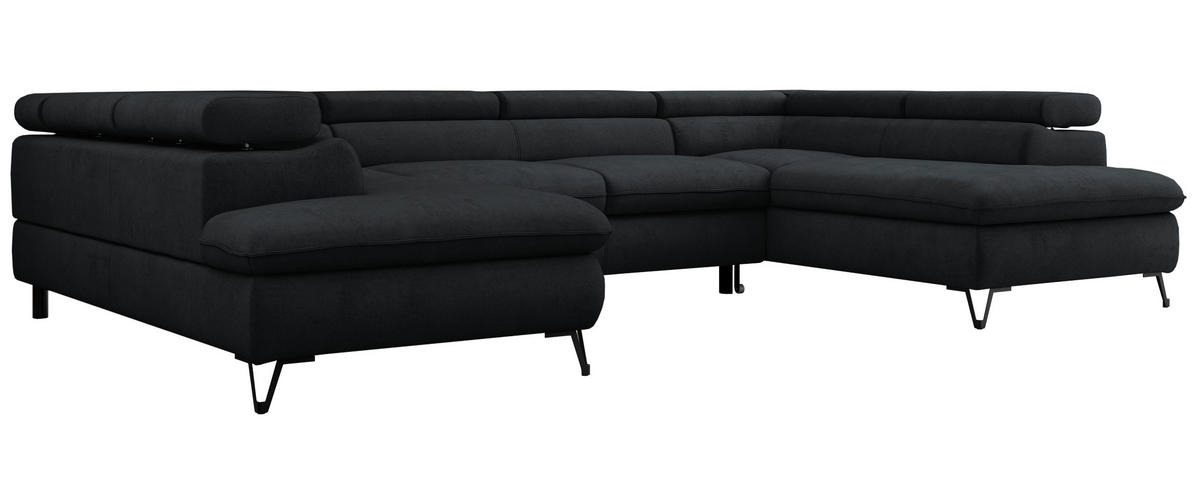 WOHNLANDSCHAFT PETER U Samt Schwarz - Schwarz, Textil/Metall (346/76/208cm) - MKS