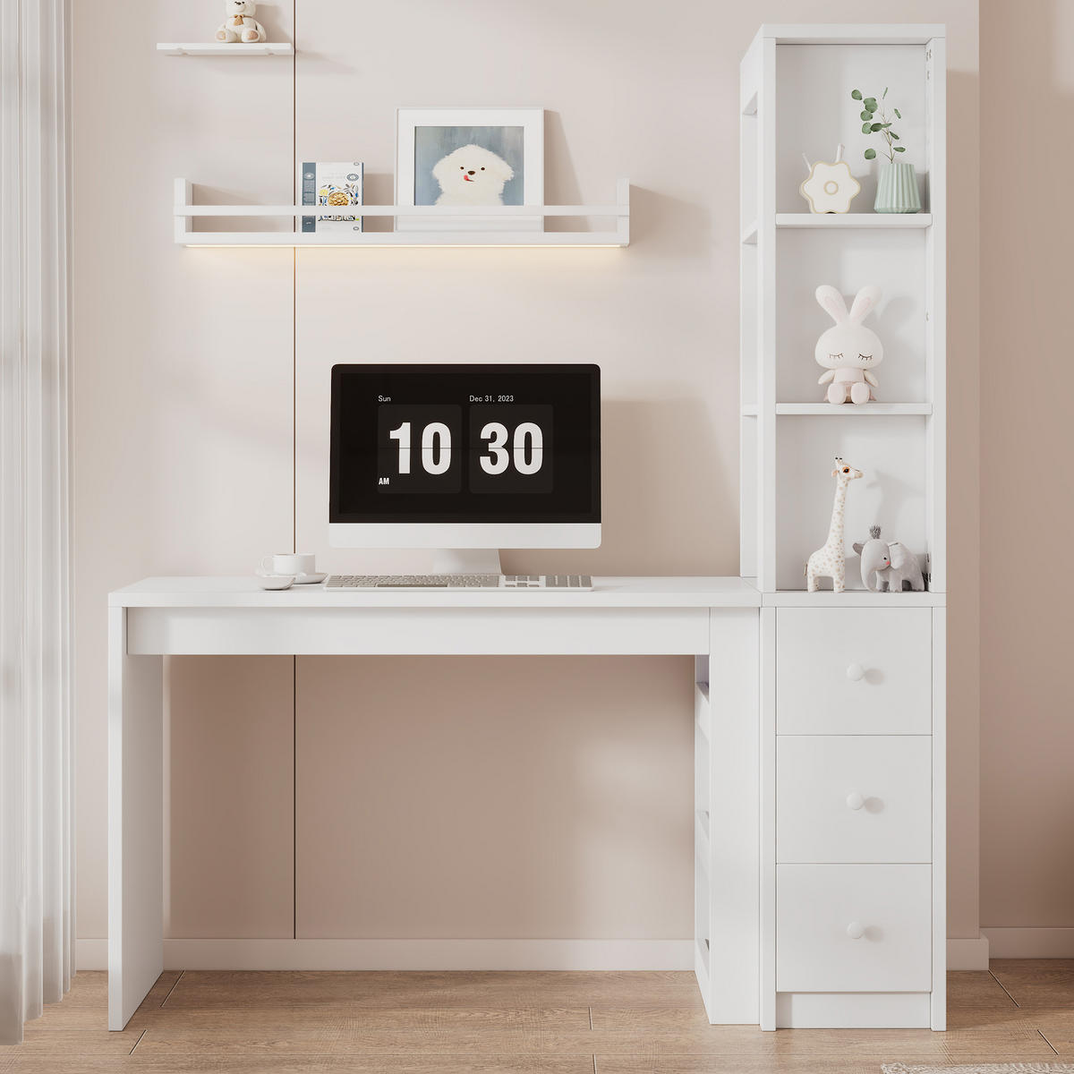 SCHREIBTISCH mit Bücherregal MDF 150x50x180 cm - Weiß, Holzwerkstoff (50/150/180cm) - Gisaae