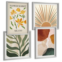 BILDER SET 4er Set - 50x50 cm & 40x60 cm Silberner Rahmen - Abstrakte Blumenmotive - Silberfarben, Kunststoff (50/50cm) - TULUP