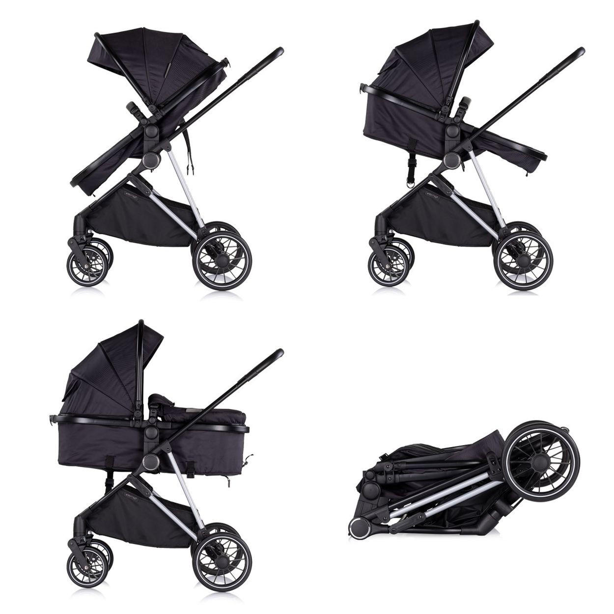 KINDERWAGEN Aura 2 in 1 schwarz gemustert umbaubar Wickeltasche Sitz umkehrbar bis 22 kg - Schwarz, Metall (98/60/106cm) - Chipolino