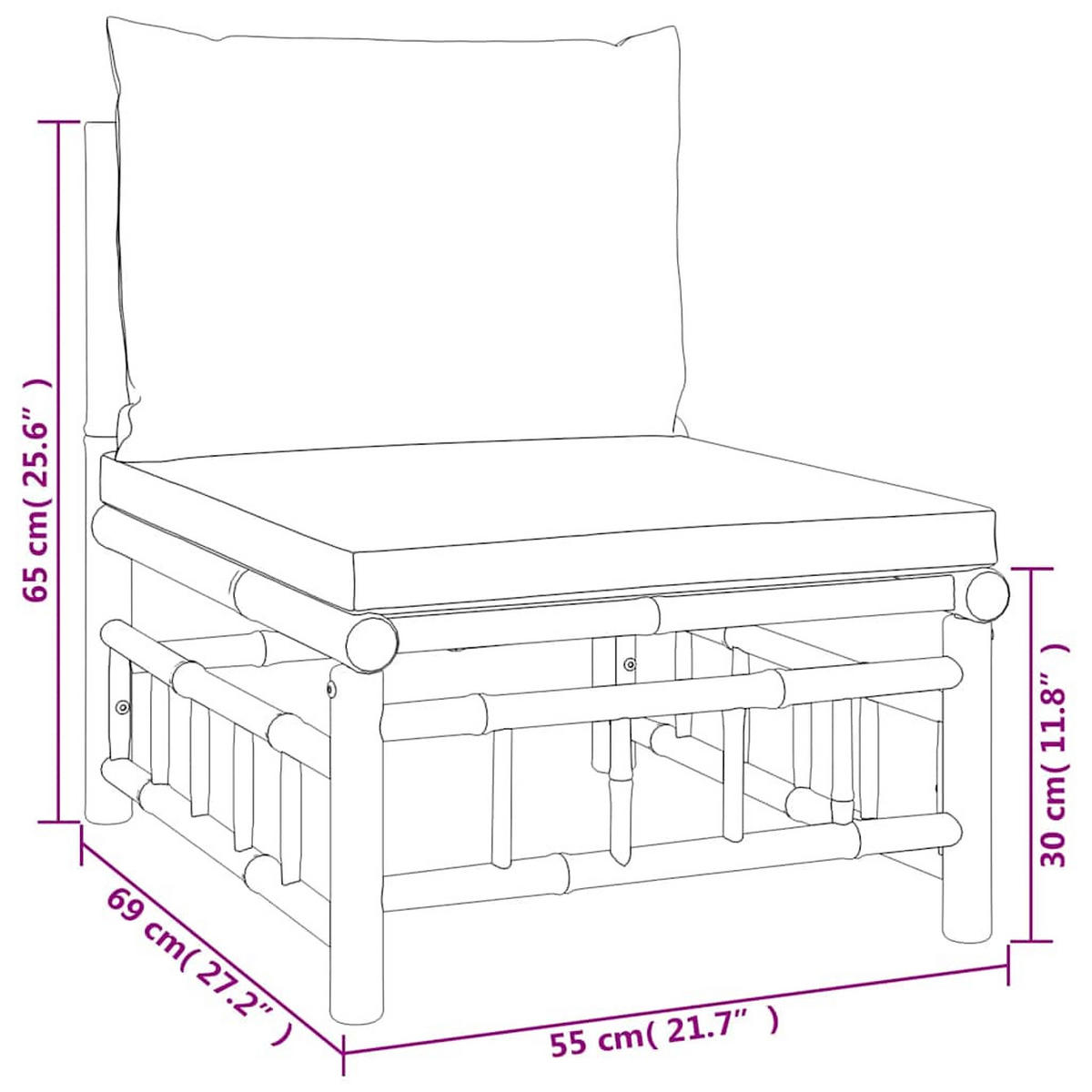 GARTEN-LOUNGE-SET 2-TLG. Mit Cremeweissen Kissen Bambus - Creme, Naturmaterialen (69/65/55cm) - vidaXL
