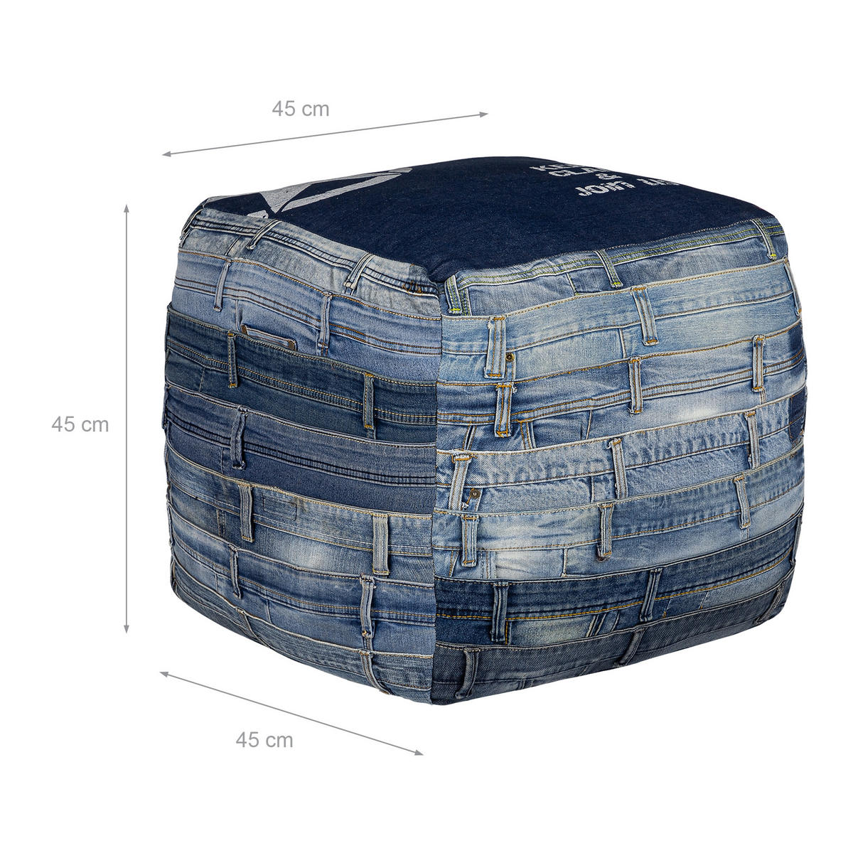 SITZPOUF 45x45x45 cm quadratisch Blau aus Jeans Baumwolle Füllung - Blau, Textil (45/45/45cm) - WOMO-DESIGN