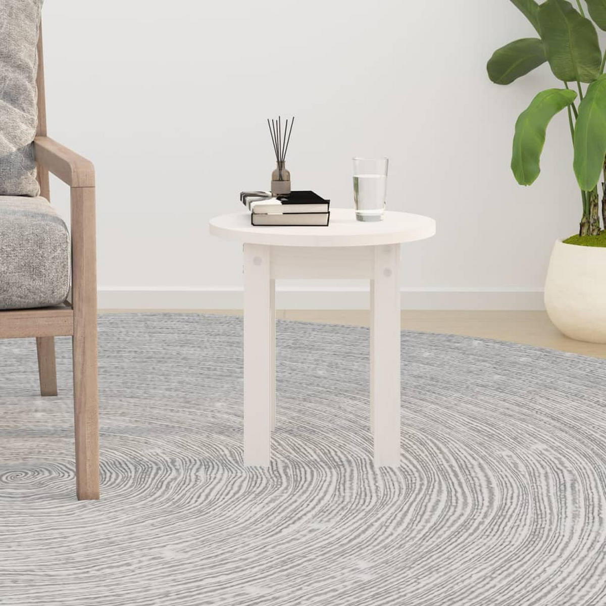 COUCHTISCH Weiß Ø 35x35 cm Massivholz Kiefer - Weiß, Holz (35/35/35cm) - furnicato