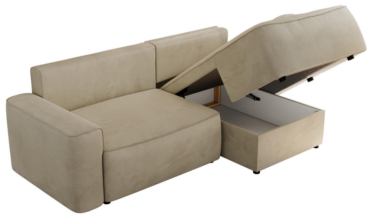 ECKSOFA BELLUNO L Beige Velvet - Rechts - Beige/Schwarz, Textil (233/144cm) - MKS