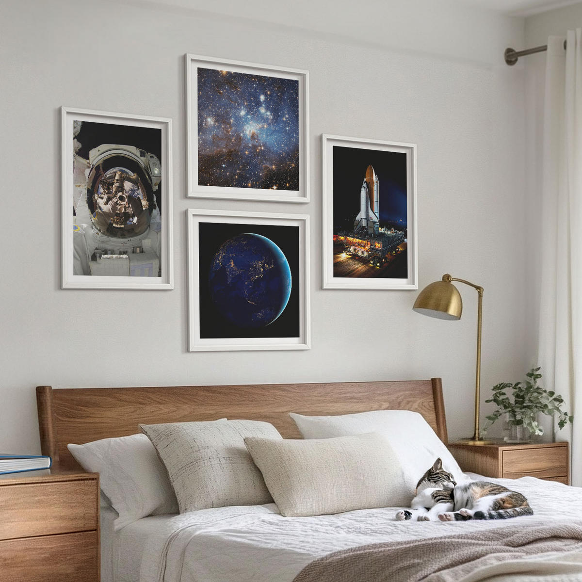 WANDBILDER 4er-Set - 50x50 cm & 40x60 cm Weißer Rahmen - Weltraum Erde Astronaut Rakete - Weiß, Kunststoff (50/50cm) - ArtPrintCave