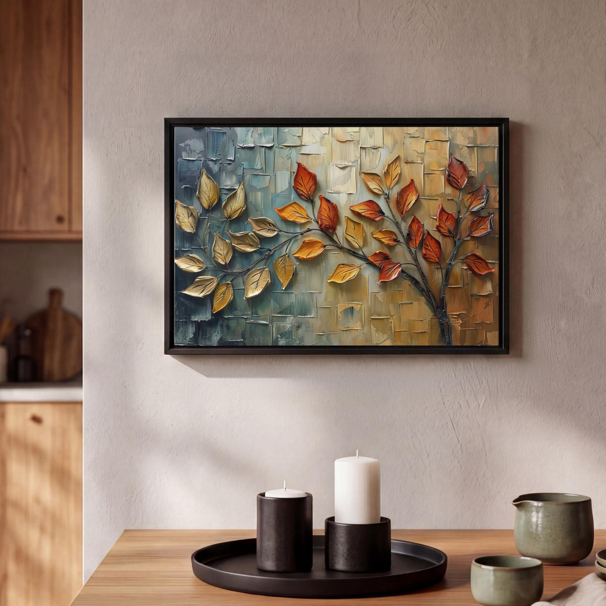 LEINWAND Bilder mit Rahmen - Baum - Abstrakt - Natur - Kunst - 30x20 - Goldfarben, Textil (30/20cm) - MuchoWow