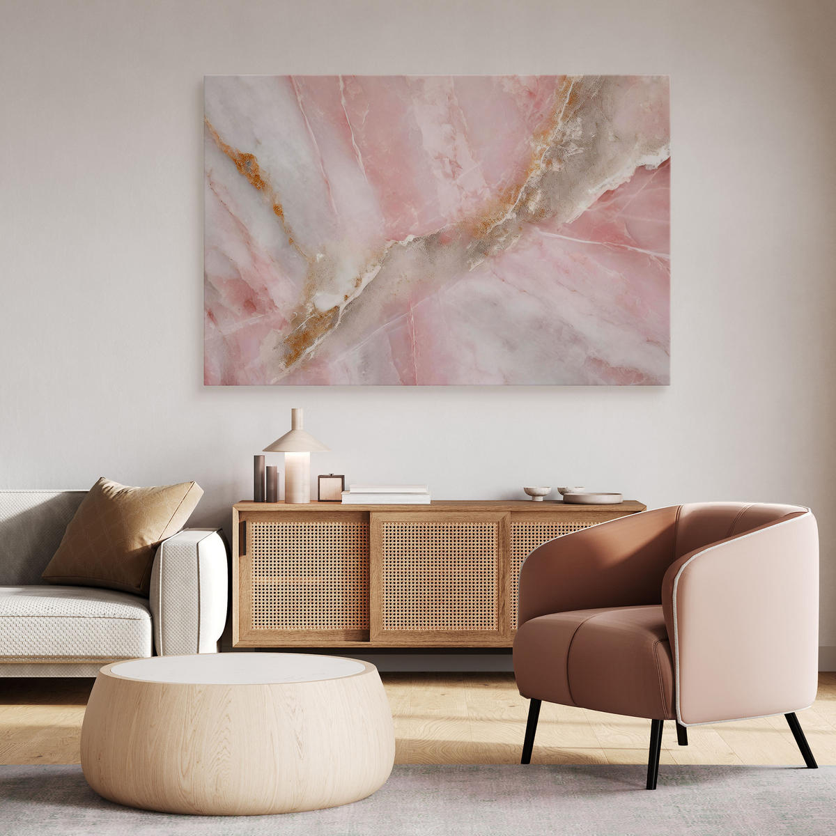 WANDBILD für Schlafzimmer MARMOR Moderne Muster 100/70 cm - Weiß/Rosa, Textil (100/70cm) - Muralo