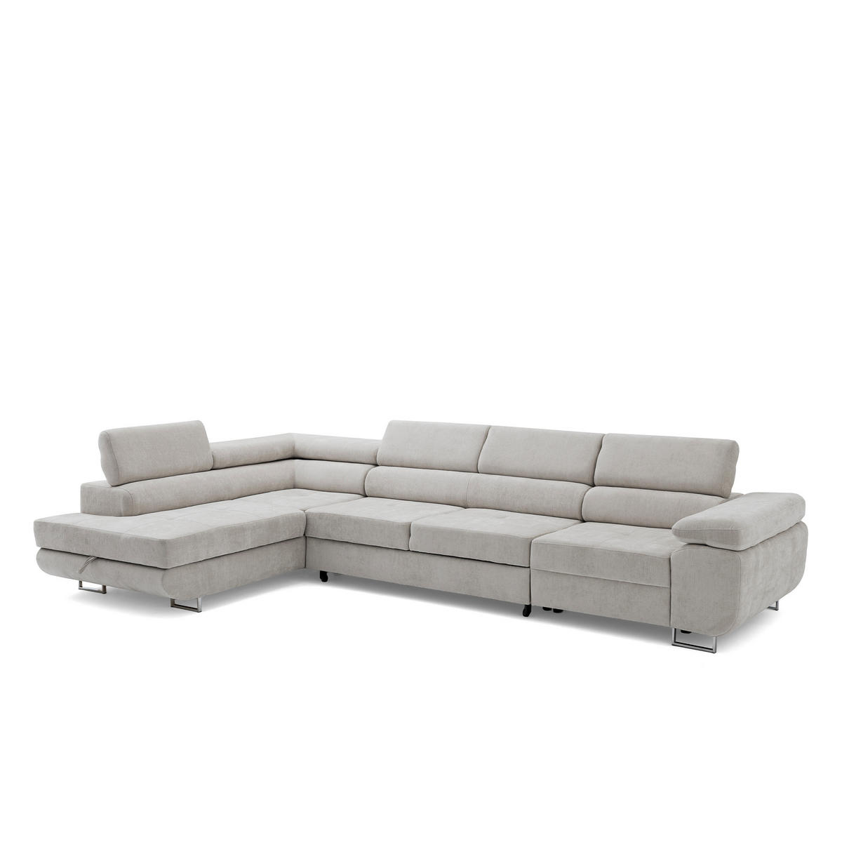 ECKSOFA WILD MAXI L Links mit Schlaffunktion 125x195 Chenille Grau - Chromfarben/Grau, Holz/Textil (350/203cm) - Muffo