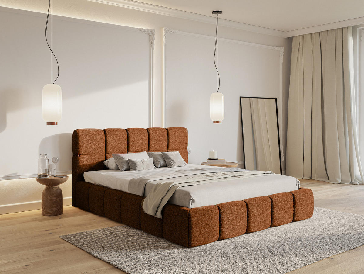 ČALOUNĚNÁ POSTEL Cloudy měděně hnědá žinylka s úložným prostorem 180 cm - černá/měděná, textil (180/200cm) - Selsey