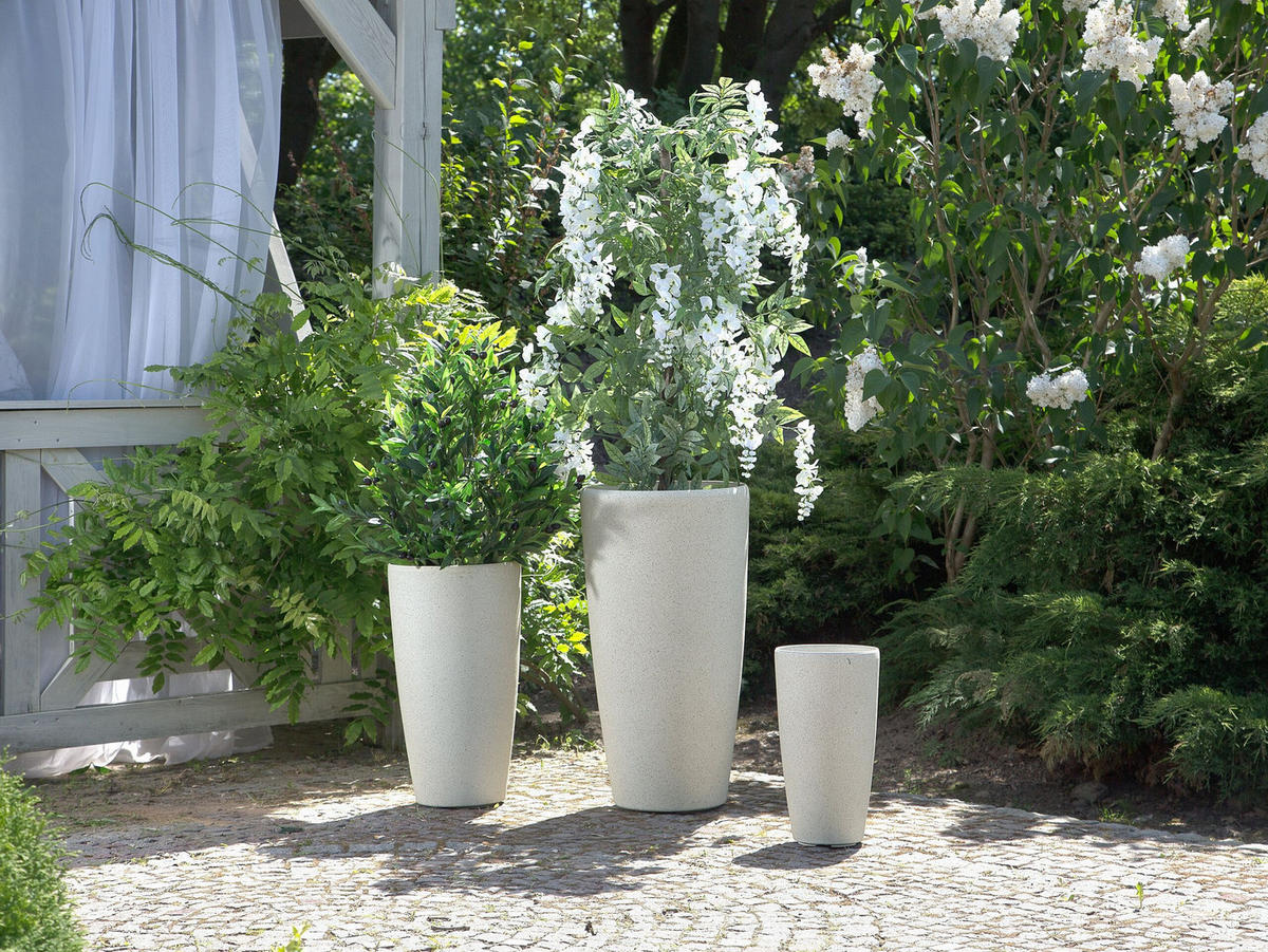 BLUMENTOPF hellbeige rund 39/39/75 cm Abdera - Beige, Stein (75cm) - Beliani