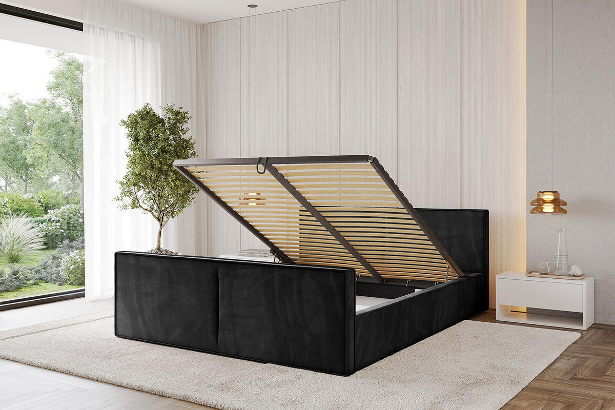 POLSTERBETT mit Bettkasten, Fußteil und Lattenrost, Boxbett ohne Matratze - EMMI-Z-V1 120x200 Schwarz - Schwarz, Holzwerkstoff/Textil (120/200cm) - ALTDECOR