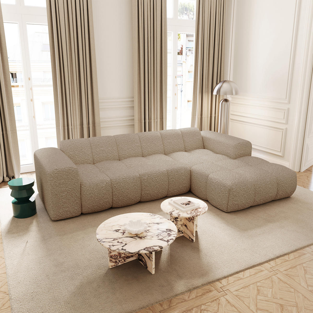 ECKSOFA rechtwinklig BLOOM Frottee Taupe 290cm - Taupe, Textil (290/164cm) - Premium Interiors