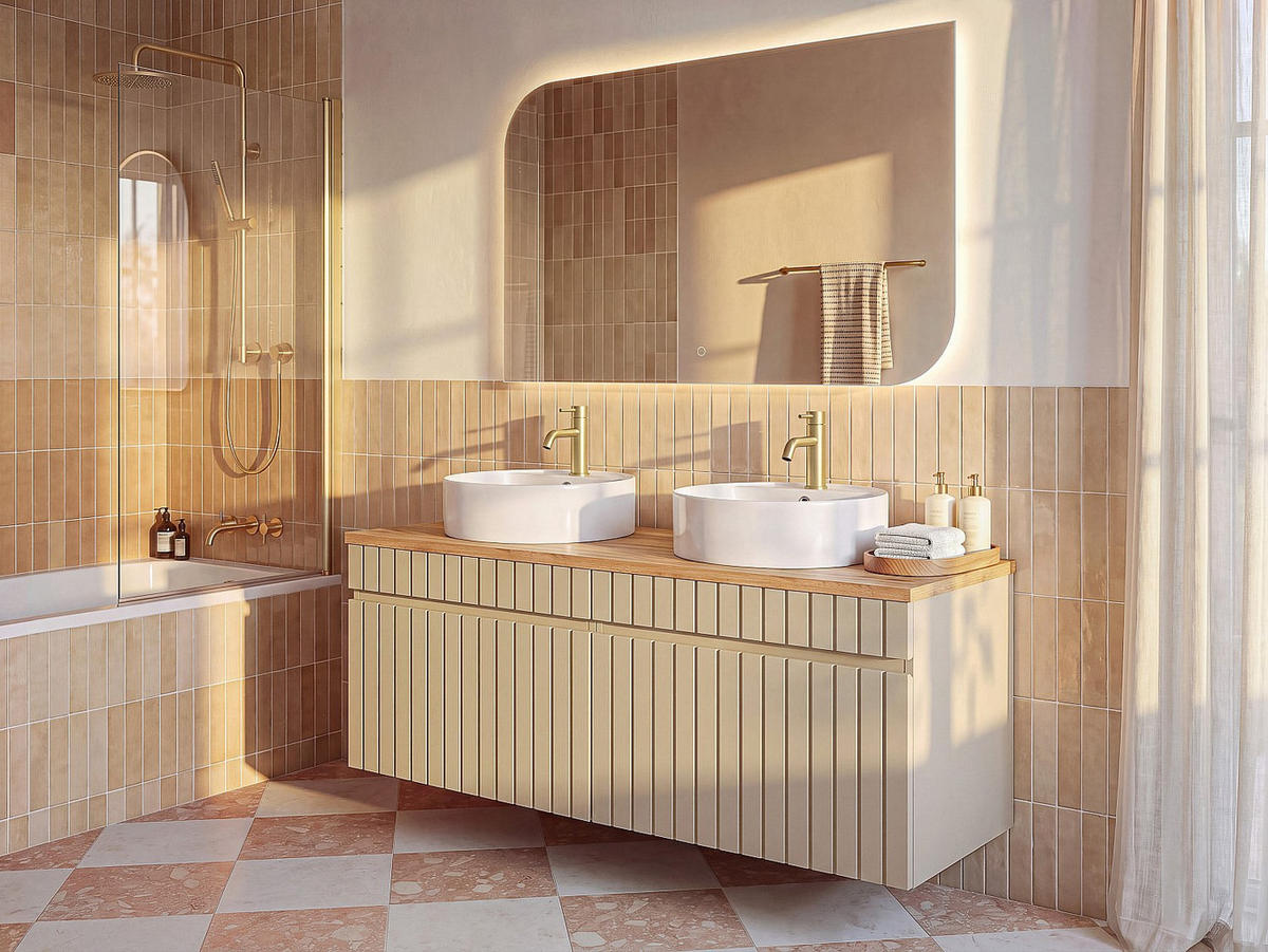 DOPPELWASCHTISCH - 120 cm x 46 cm - holz - beige Satara - Beige, Holz (120/46/46cm) - Vente-Unique