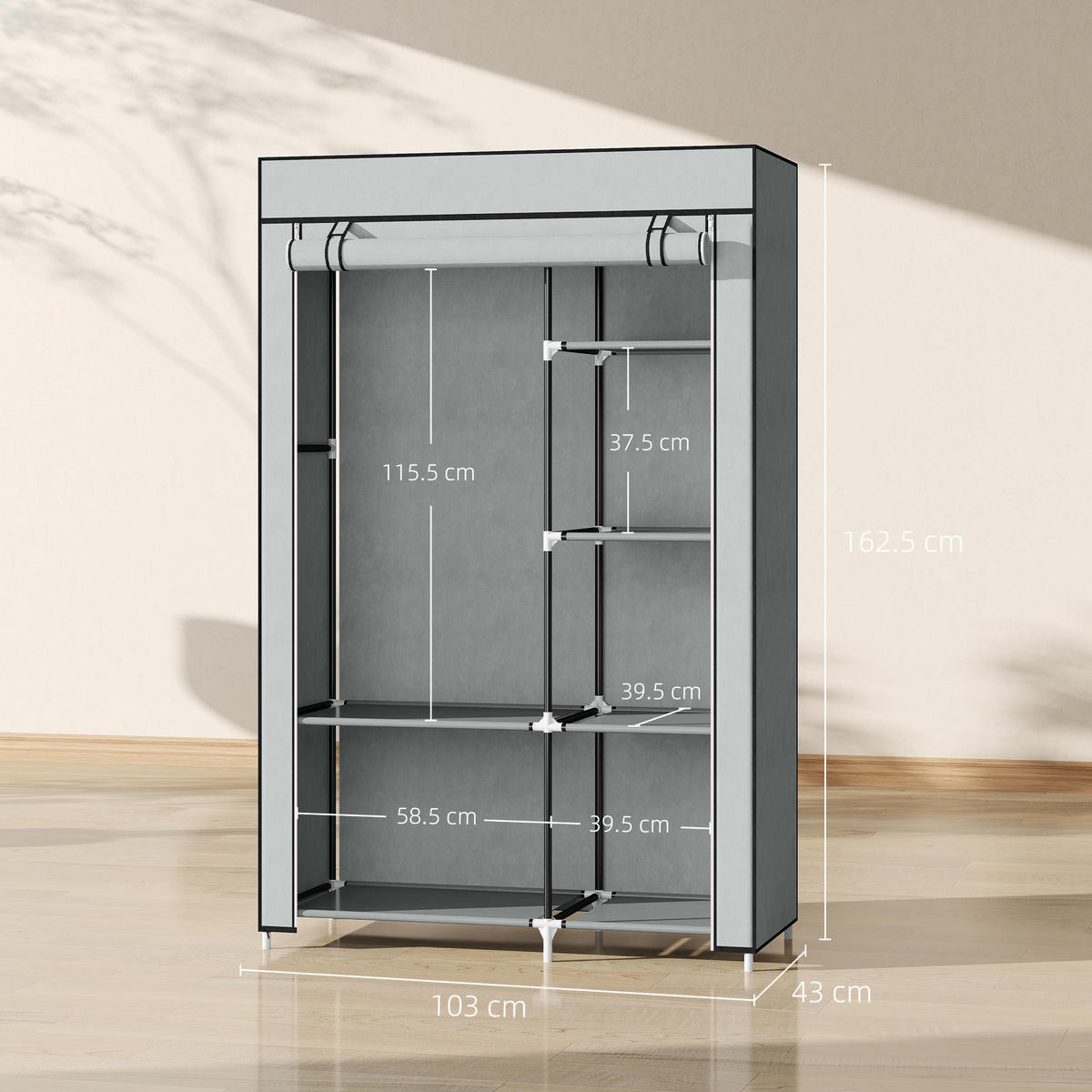 STOFFSCHRANK Hellgrau 1 Stück - Hellgrau, Metall (103/162.5/43cm) - GiPP