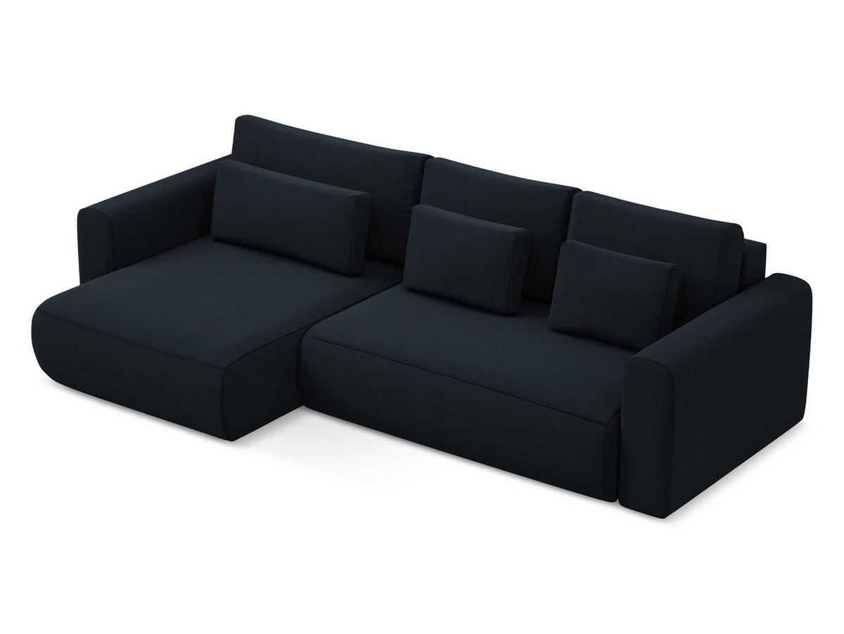 ECKSOFA mit Schlaffunktion Samt Stoff Blau - Blau/Schwarz, Kunststoff/Textil (149/278cm) - Makamii
