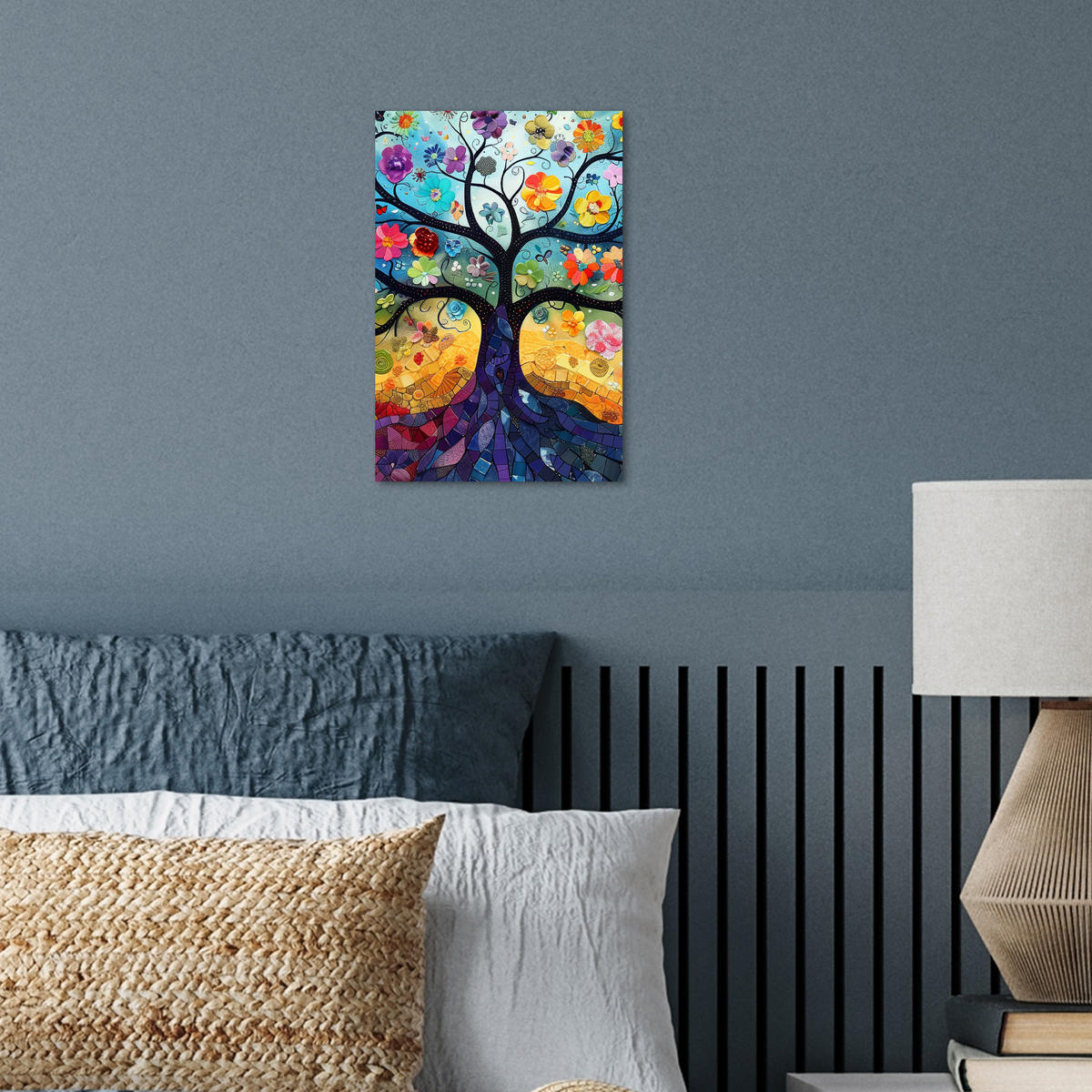 POSTER Kunst - Baum des Lebens - Blumen - Hippie 20x30 cm - Dunkelblau, Papier (20/30/0.1cm) - MuchoWow