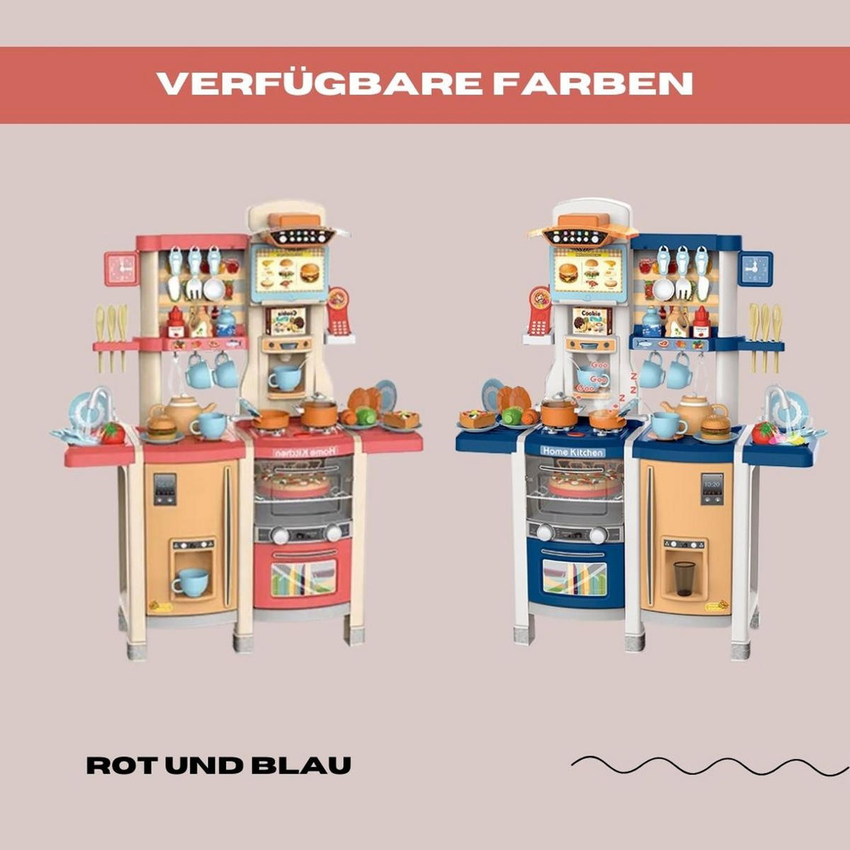 KINDERKÜCHE SUSI mit 65-tlg. Zubehör, Farbe Rot - Rot, Kunststoff (30/80cm) - Coemo