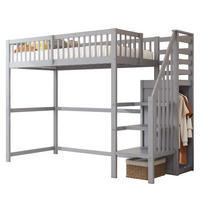 HOCHBETT 90/200 cm aus Holz mit Treppe, Kleiderschrank und Regal Grau - Grau, Holz (90/200cm) - Modenvie