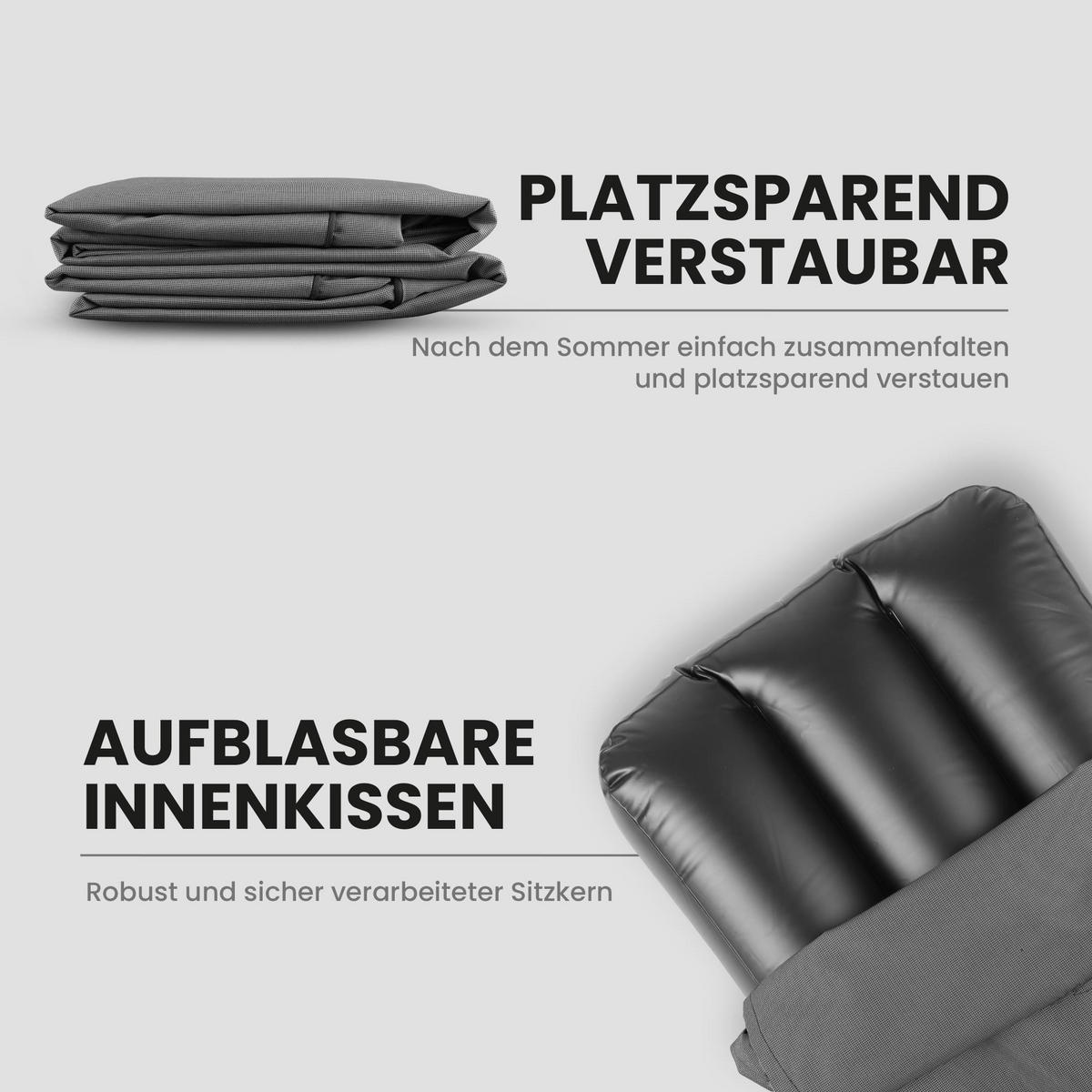 PALETTENKISSEN Set 2-tlg. ( Anthrazit ) - Indoor/Outdoor - 120x80x15 cm + 120x40x15cm - wasserabweisend ( Lotusblüteneffekt ) aufblasbares Innenkissen - Anthrazit, Textil (80/15/120cm) - Arsvita