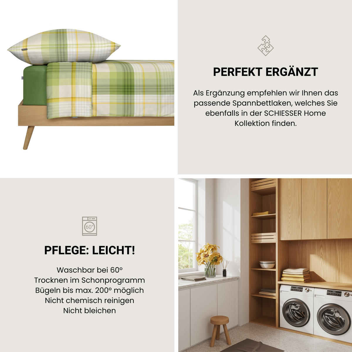 BETTWÄSCHESET Mosa - Renforcé - 2-teilig - 155 x 220 cm - Grün - Grün, Textil (155/220cm) - SCHIESSER