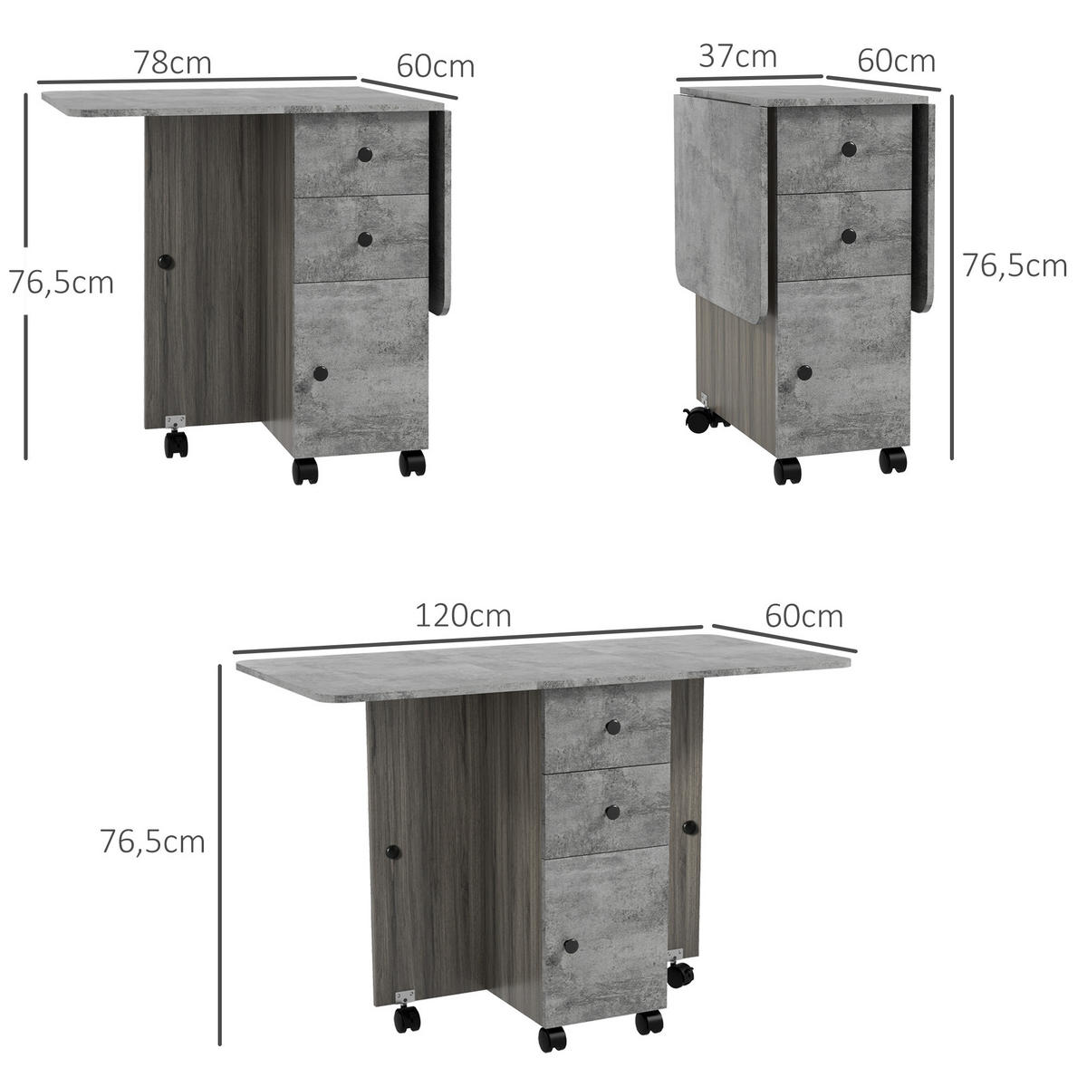 ESSTISCH Grau 1 Stück - Grau, Kunststoff (120/60/76.5cm) - GiPP