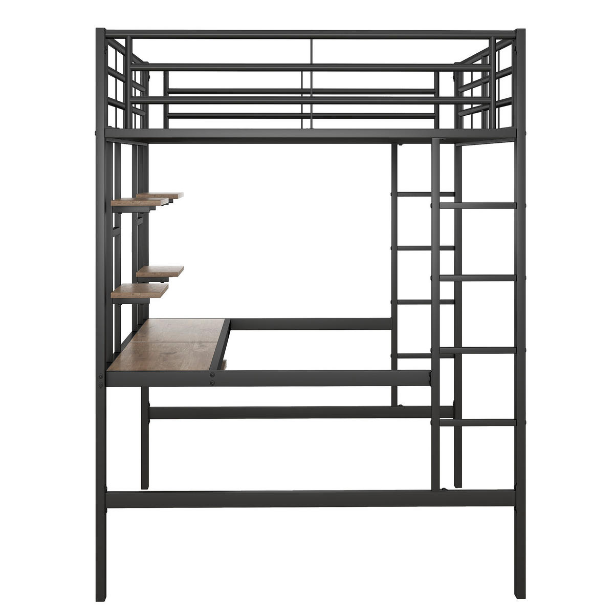 HOCHBETT 140/200 cm Schwarz aus Metall mit Schreibtisch und 2 Regalen - Schwarz, Metall (140/200cm) - OKMYHOME