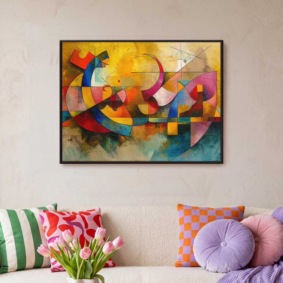 LEINWAND Bilder mit Rahmen - Kunst - Abstrakt - Modern - 80x60 - Gelb, Textil (80/60cm) - MuchoWow