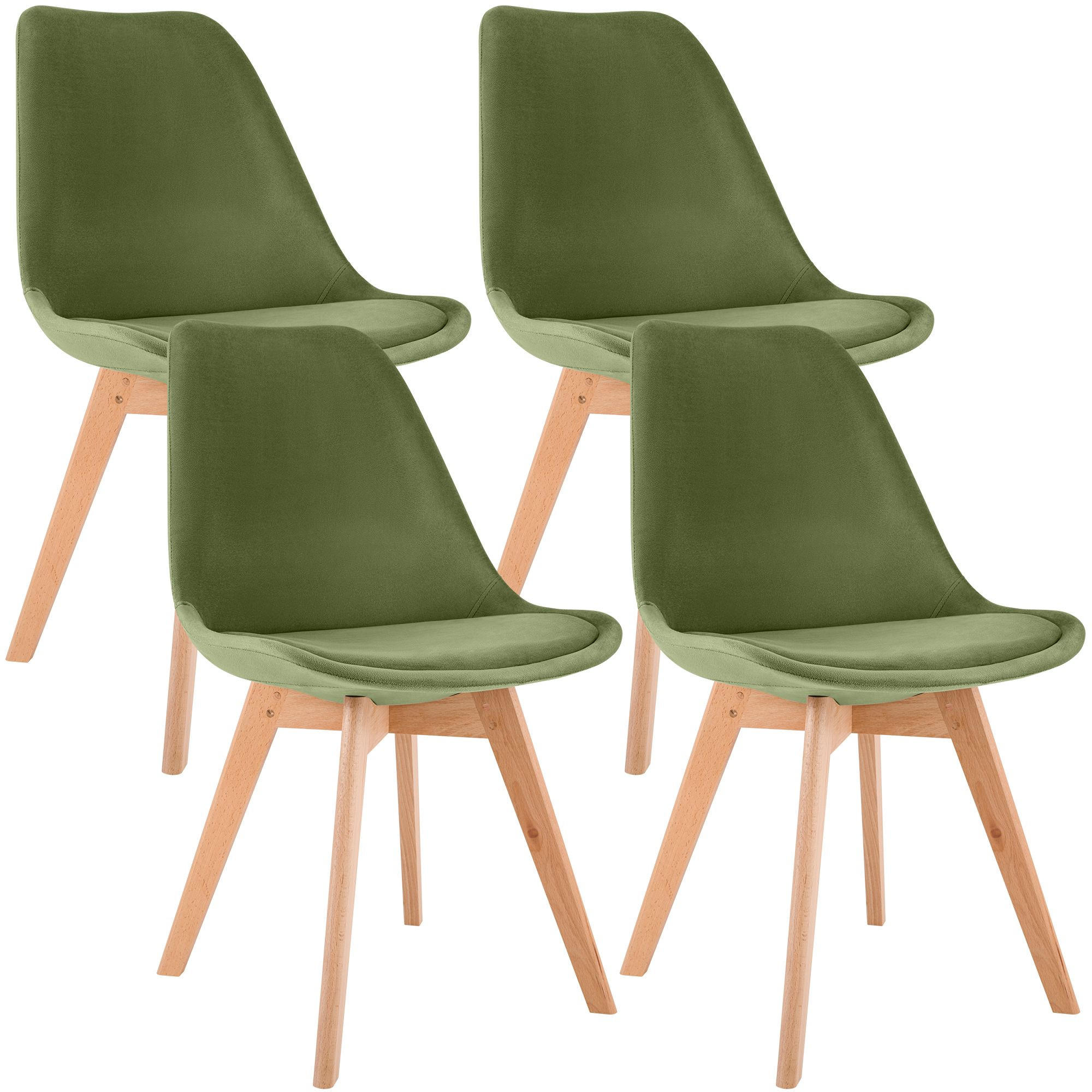STUHL 4er Set Samt hellgrün - Eukalyptusholzfarben/Hellgrün, Holz/Textil (49/83/50cm) - CLP