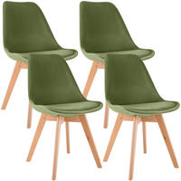 STUHL 4er Set Samt hellgrün - Eukalyptusholzfarben/Hellgrün, Holz/Textil (49/83/50cm) - CLP