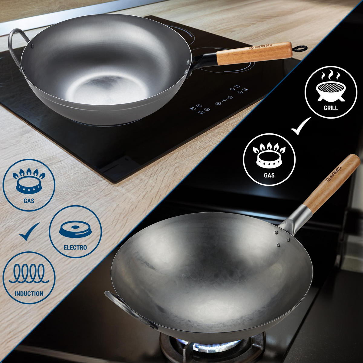 WOK - Eukalyptusholzfarben, Metall (36cm) - CLP