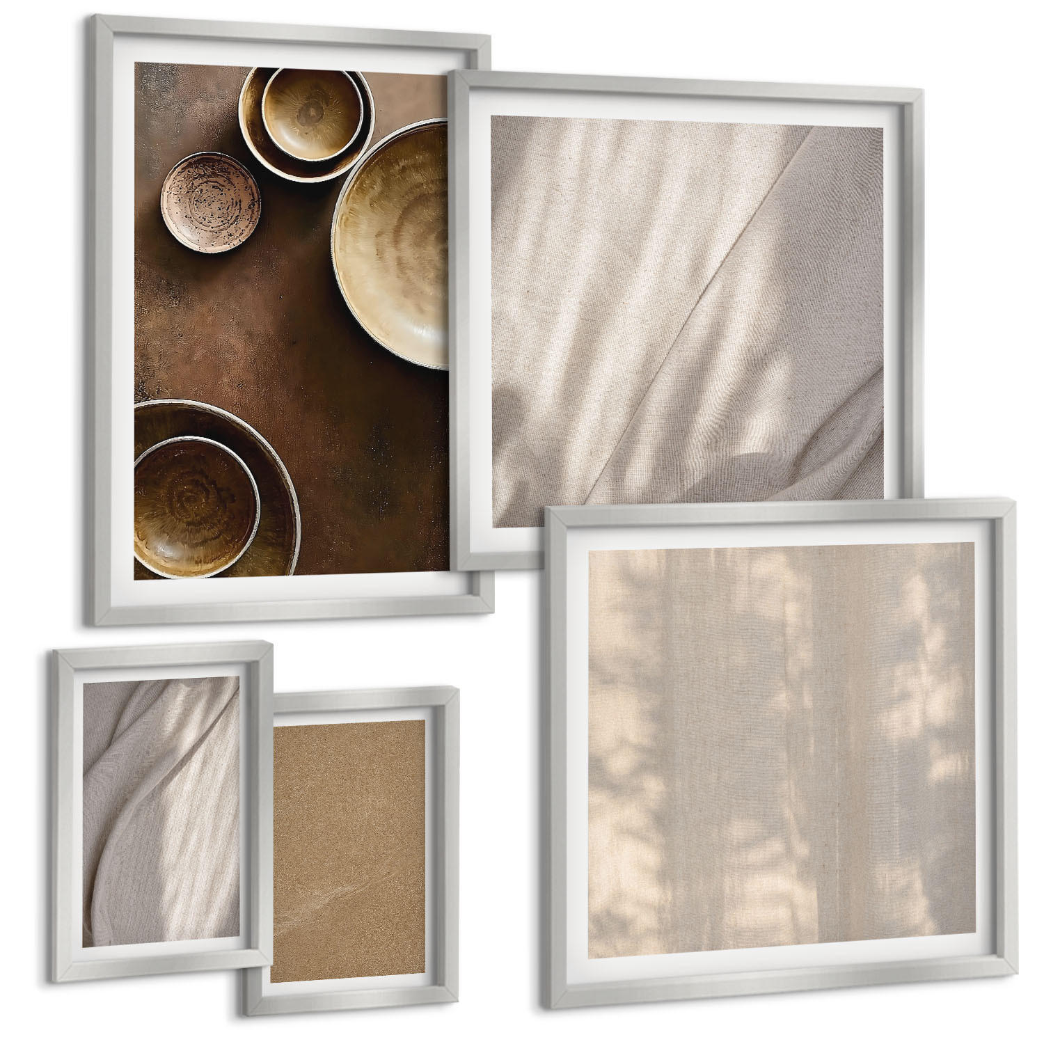 BILDER SET 5er Set - 50x50 cm & 20x30 cm & 40x60 cm Silberner Rahmen - Strukturen, Texturen, Minimalismus - Silberfarben, Kunststoff (40/60cm) - TULUP