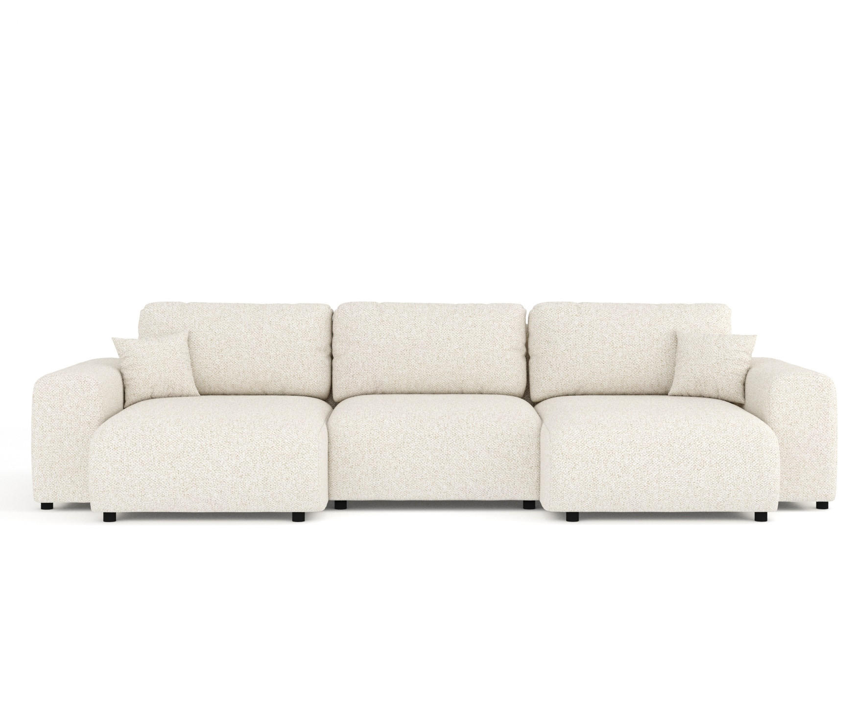 PANORAMASOFA Zanzibar Creme Plüschstoff - Creme/Schwarz, Holz/Holzwerkstoff (325/79/144cm) - Maison de Reve