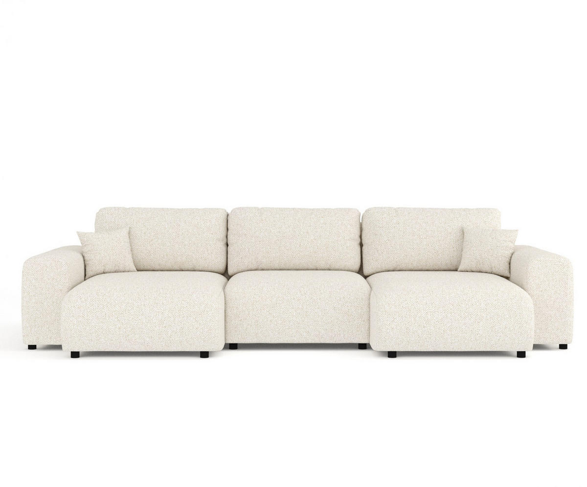 PANORAMASOFA Zanzibar Creme Plüschstoff - Creme/Schwarz, Holz/Holzwerkstoff (325/79/144cm) - Maison de Reve