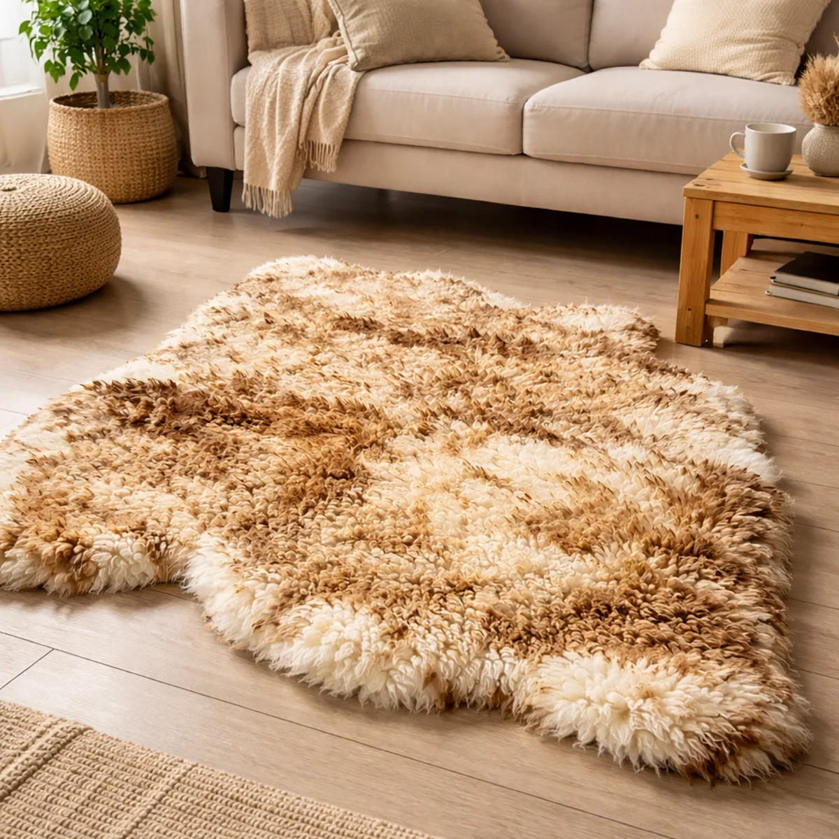 FELL Öko Schaffell Läufer Braun Geflammt ca. 110/110 cm - Braun, Fell (110/110cm) - Provellus